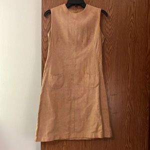 Vintage 1960s Winner Pink & Tan Pencil Stripe Sleeveless Dress with Pockets